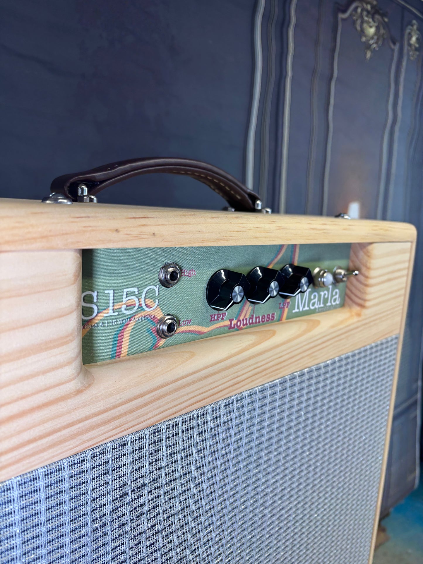 Marla S15C Hand wired Tube Amp against a dark background